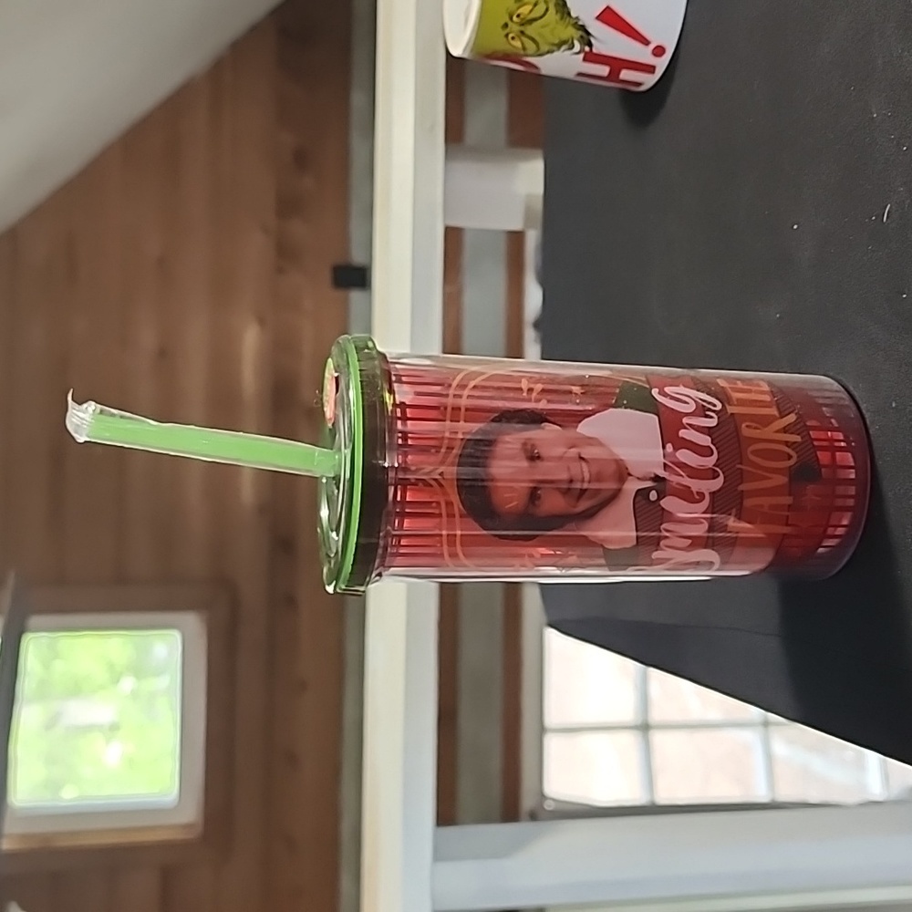 Elf Ferrell smiling is my fav 20 oz lid w tumbler cup w straw new